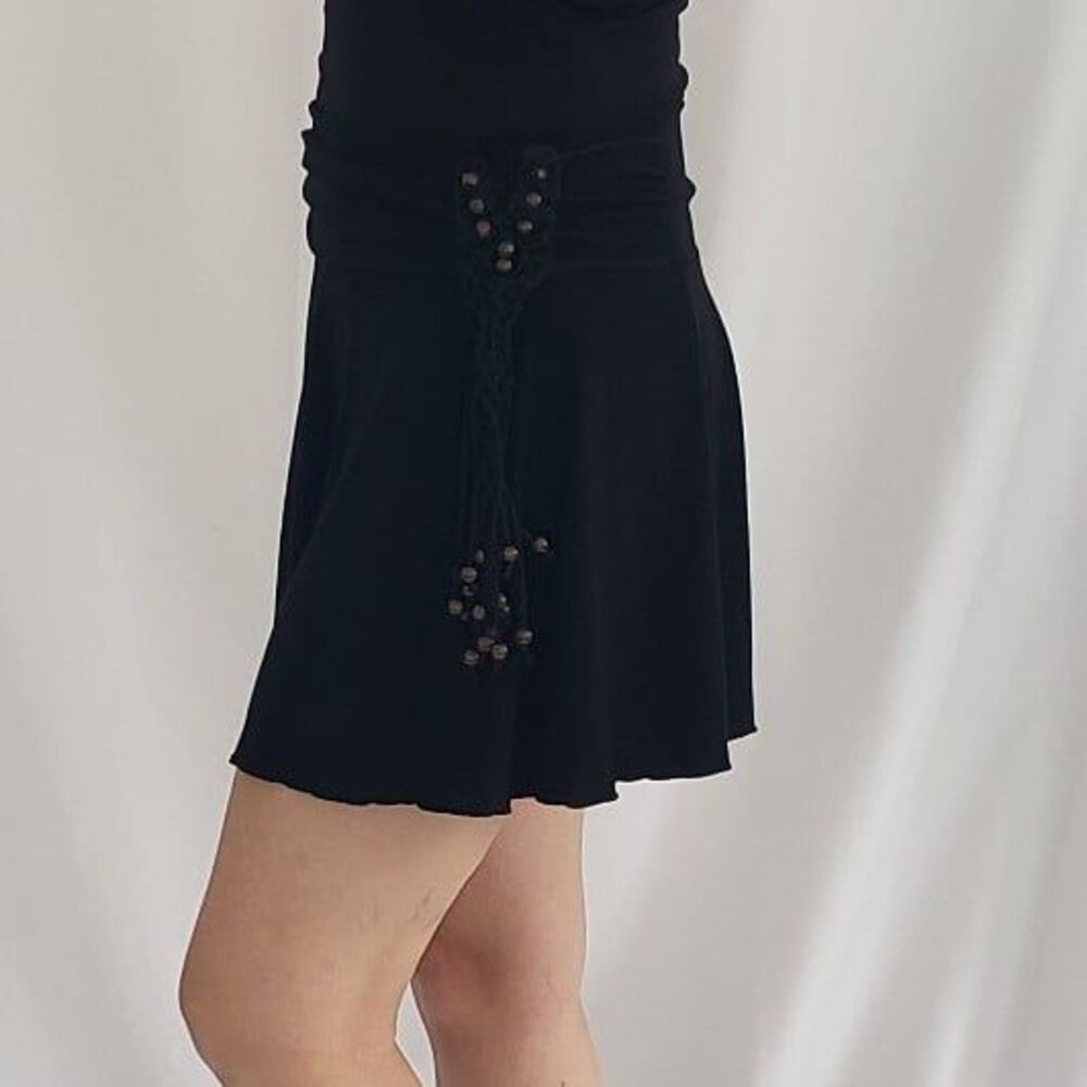 Y2K Black Boho Mini Skirt